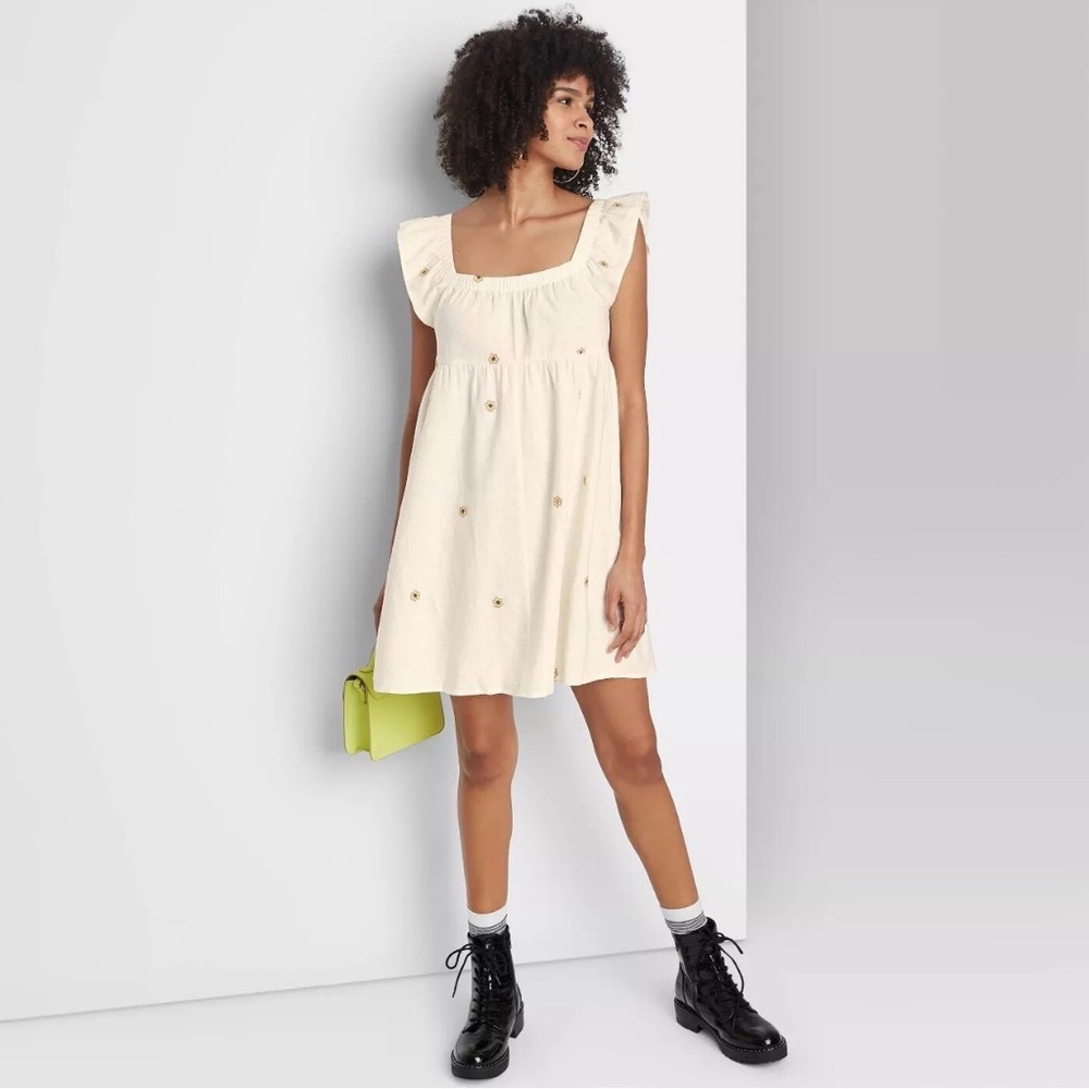 Wild Fable Cream Ruffle Mini Dress